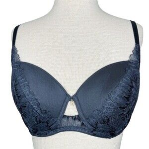 ThirdLove Petal Lace Demi Bra sz 34D * Slate Blue Underwire Mesh Band Light Lift